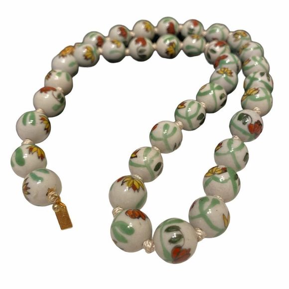 Vintage Hand Painted Bead Necklace - Picture 6 of 14